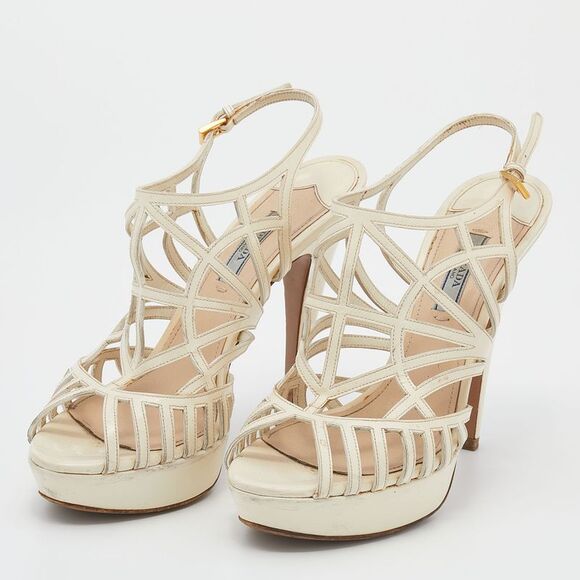 Prada Off White Patent Leather Caged Platform Sandals Size 38 - Picture 2 of 4